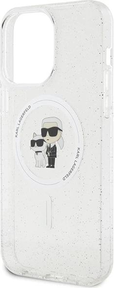 Mbështjellës Karl Lagerfeld Karl&Choupette Glitter MagSafe për iPhone 15 Pro Max, transparent