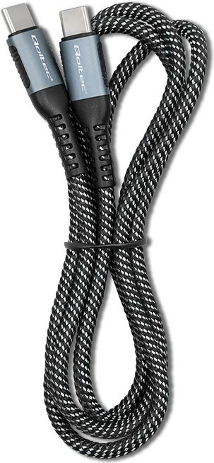 Kabllo USB Type-C Qoltec 52357, 1m, 100W, USB 2.0, QC 3.0, PD, e zezë