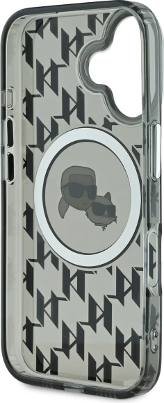 Mbështjellës Karl Lagerfeld IML Monogram Karl & Choupette Head MagSafe për iPhone 16, Zi