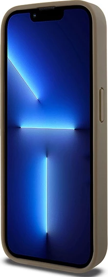 Mbështjellës DKNY Leather Monogram Pattern Metal Logo MagSafe për iPhone 15 Pro, Kafe