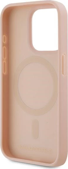 Mbështjellës Karl Lagerfeld Leather Monogram Metal Logo për iPhone 15 Pro Max, Rozë