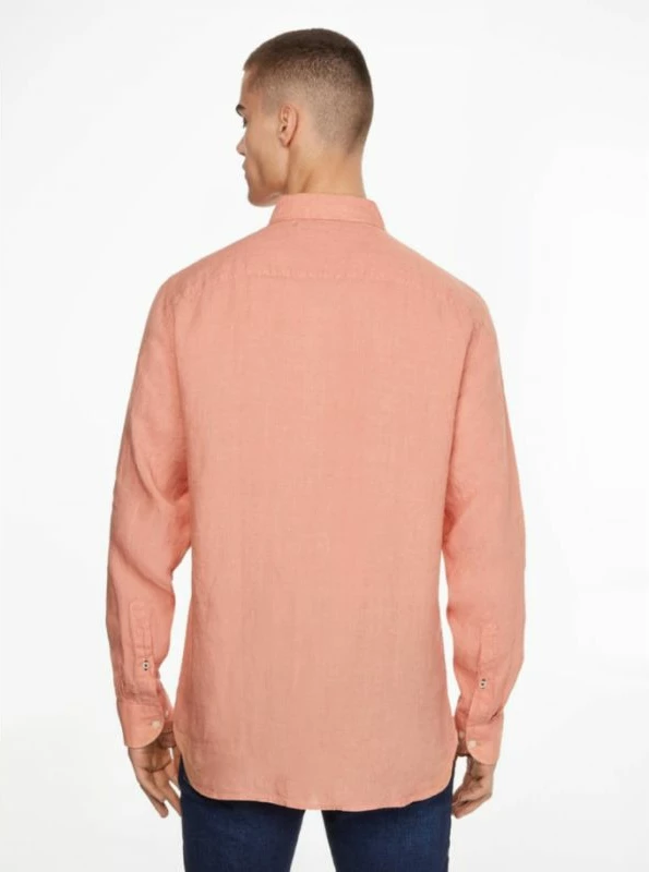 Këmishë Lineni Tommy Hilfiger për Meshkuj, e Ngjyrosur me Pigment, Rozë