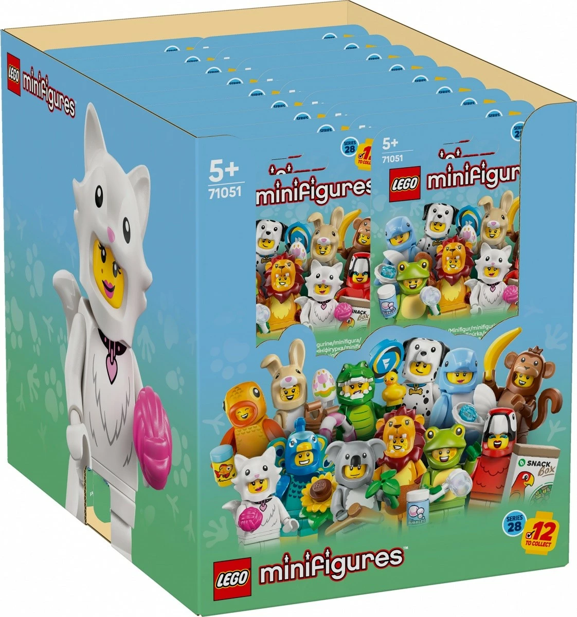 set minifigura LEGO 71051 Minifigures Series 28 Animals, 12 personazhe koleksionuese, display