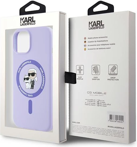 Mbështjellës Karl Lagerfeld Silicone Karl&Choupette Heads Ring MagSafe për iPhone 15, Violet
