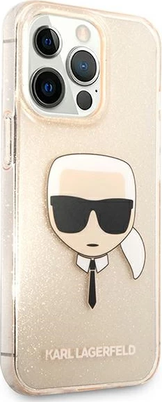 Mbështjellës Karl Lagerfeld KLHCP13LKHTUGLGO për iPhone 13/13 Pro 6.1", hardcase, Glitter Karl's Head, Ari