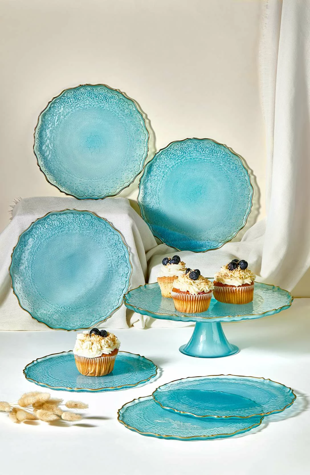 Set pjatash ëmbëlsirash (7 copë), Hermia, Goblen, ngjyrë tyrkiz