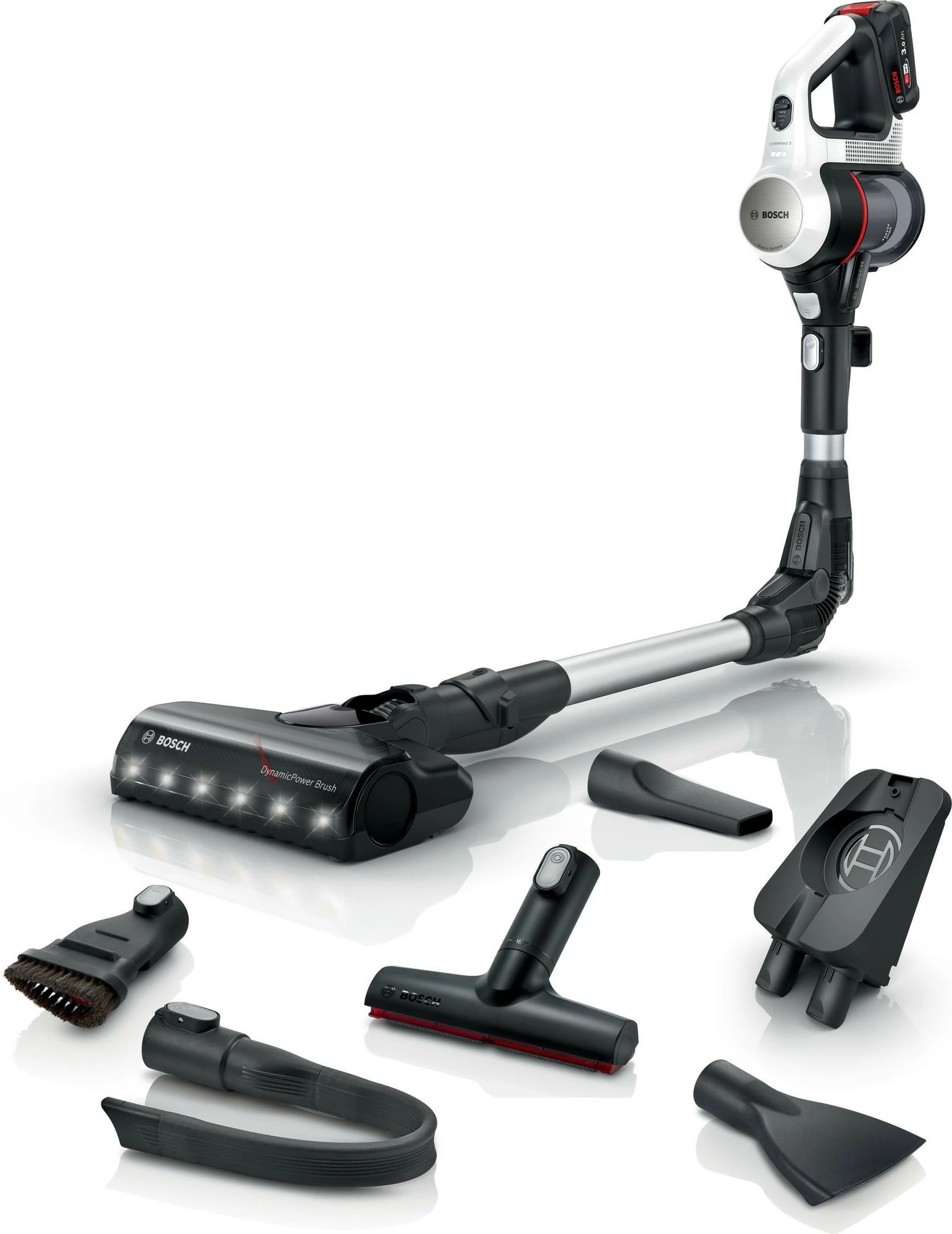 Fshesë elektrike Bosch BSS711W, pa qese, 0.3 L, e zezë, argjendtë, e bardhë