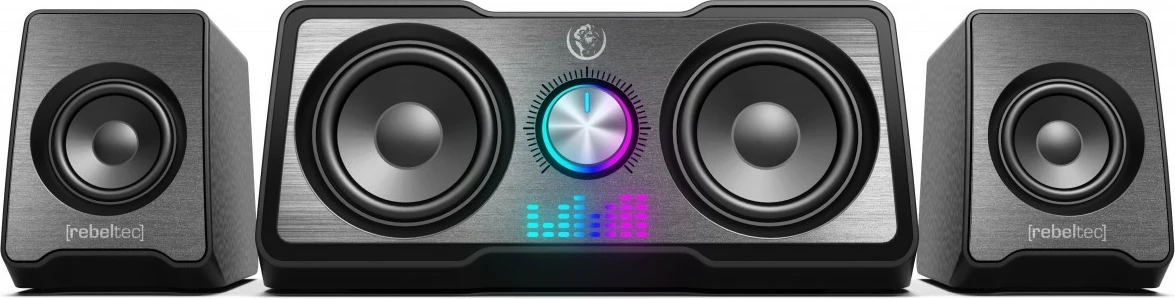 Altoparlantë multimedia Rebeltec ROCK 2.1, me subwoofer, RGB LED, i zi