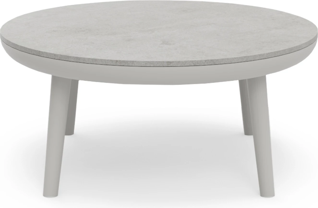 Tavolinë e ulët për kafe, rrethore, ZODIAC, alumin ngjyrë krem e bardhë, xham gri 3D, CD6214.02, 60x28cm