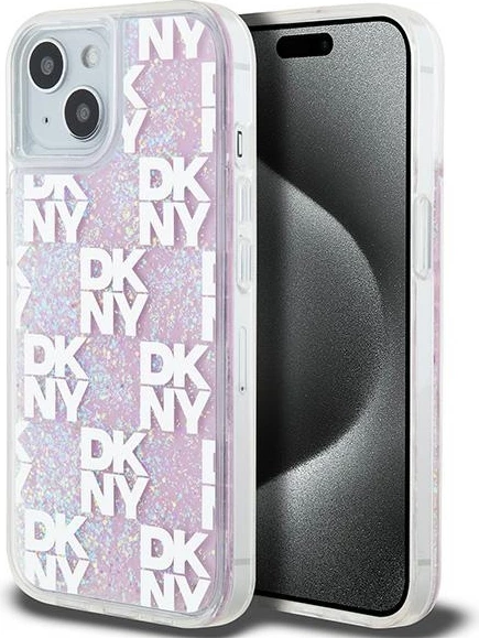 Mbështjellës DKNY Liquid Glitter Multilogo për iPhone 15/14/13, Rozë