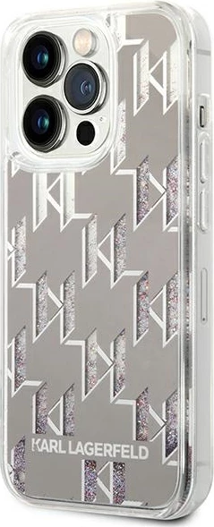 Mbështjellës Karl Lagerfeld KLHCP14LLMNMS për iPhone 14 Pro 6.1", hardcase, Liquid Glitter Monogram, argjendtë