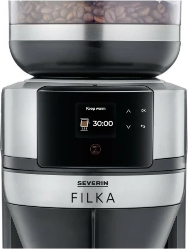Aparat kafeje Severin KA 4853 FILKA inox, mulli çeliku, ekran LED, 2L, e zezë mat