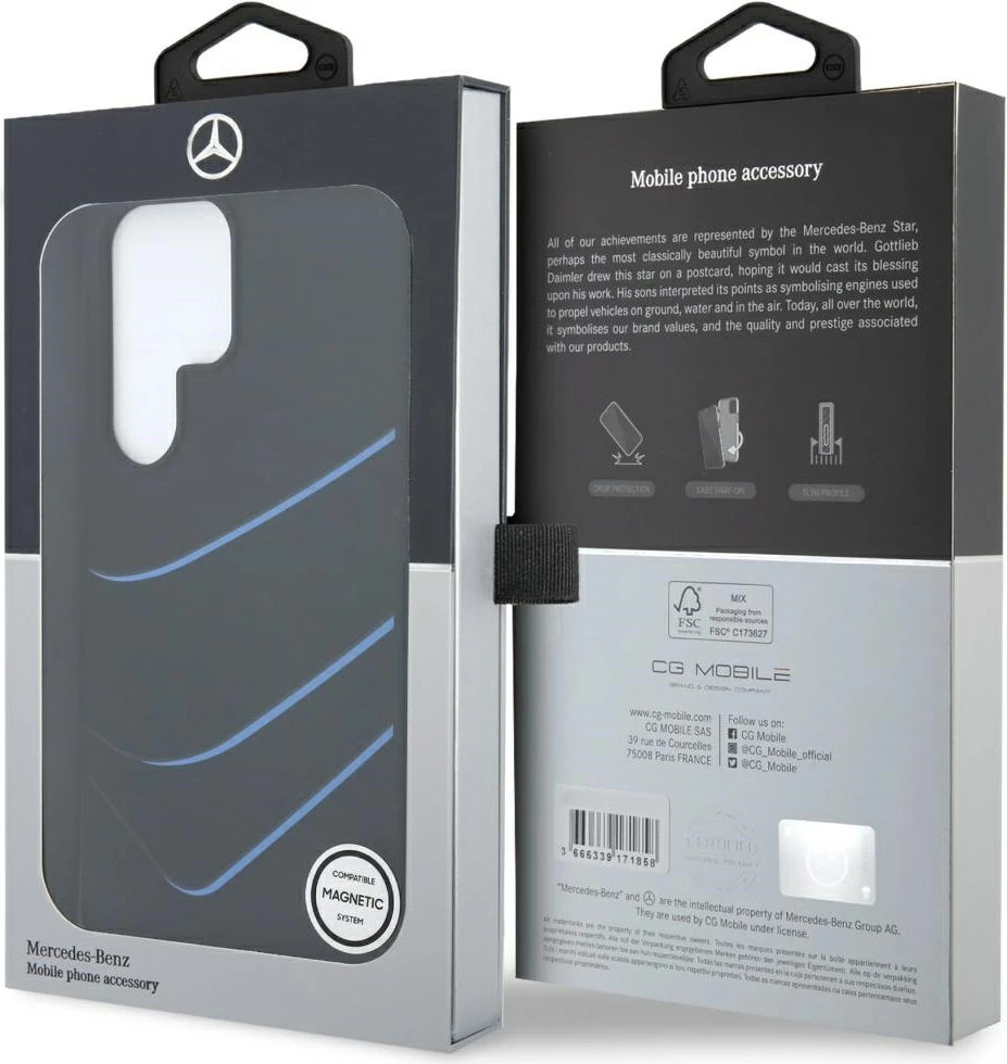 Mbështjellës Mercedes Silicone Contrasted Curves MagSafe për Samsung Galaxy S25 Ultra, Zi