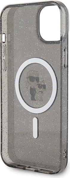 Mbështjellës Karl Lagerfeld Karl&Choupette Glitter MagSafe për iPhone 15, i zi