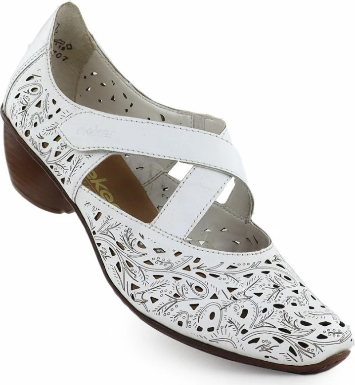 Këpucë me take Rieker për femra, të bardha