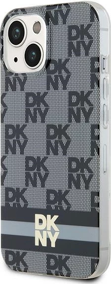 Mbështjellës DKNY IML Checkered Mono Pattern & Printed Stripes MagSafe për iPhone 15 Plus / 14 Plus, i zi