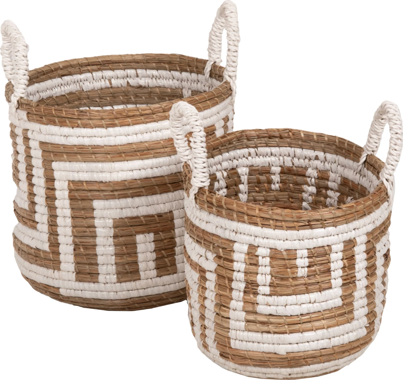 Set 2 copë shporta dekorative FH7846.01 bari Mendong ngjyrë natyrale-bardhë Φ36x32-40Hcm