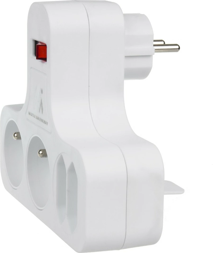 Prizë shumëfishuese murale me Switch, Maclean, MCE224E, 4 dalje (2x16A Type E + 2x2.5A Type C), pa kabllo, e bardhë