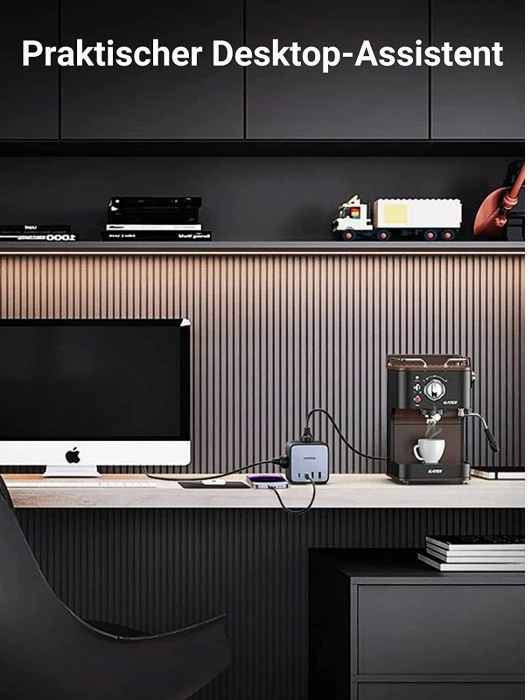 Shirit rryme/karikues UGREEN DigiNest Cube 60113 65W 7-në-1 GaN III 2xUSB-C 2xUSB-A 3xpriza AC kabllo 1.8m, zi/gri