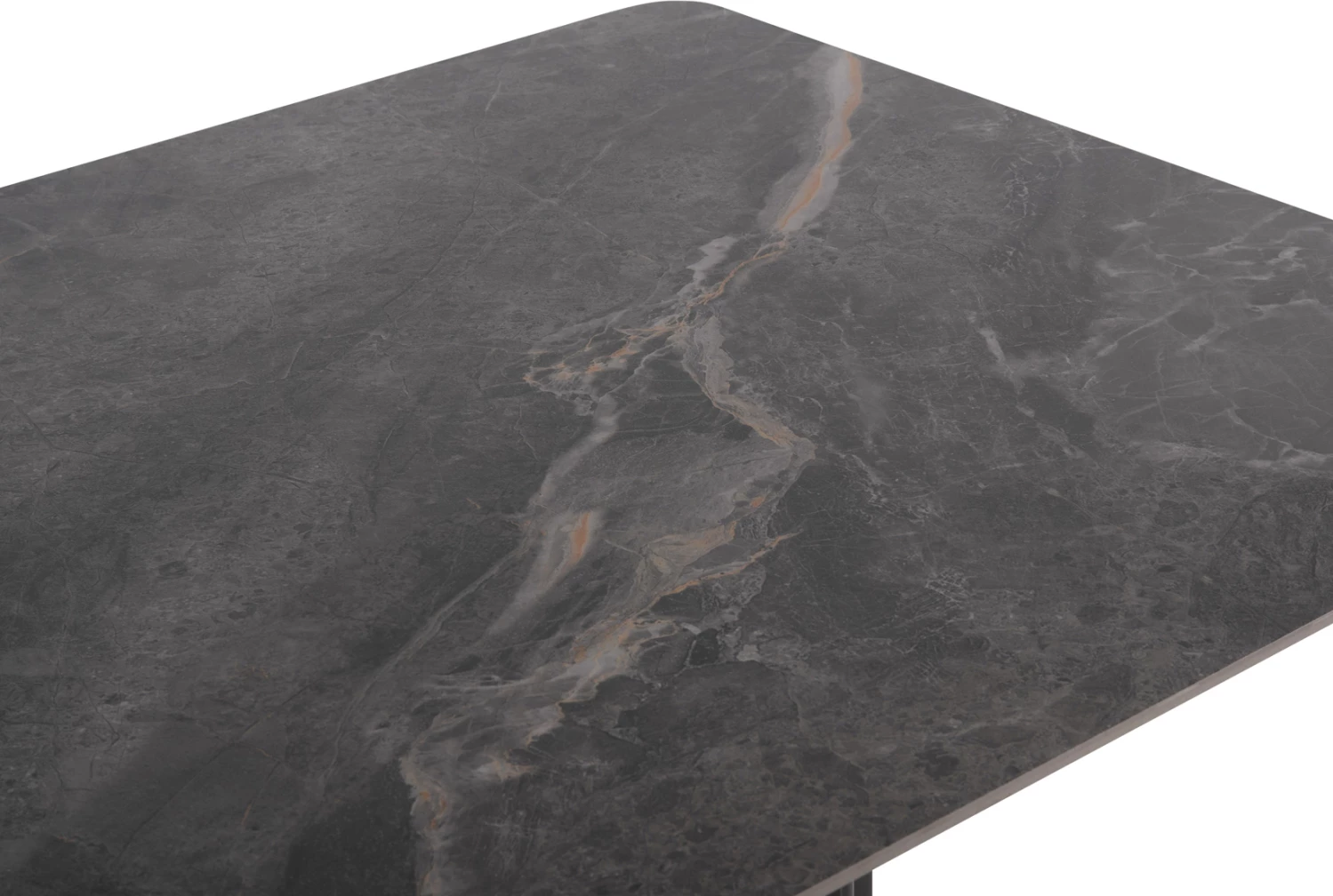 Tavolinë ngrënieje HEFF FH9766.01 sipërfaqe qeramike 12mm, ngjyrë mermeri të zi, kornizë MDF, këmbë metalike të zeza, 200x100x76H cm