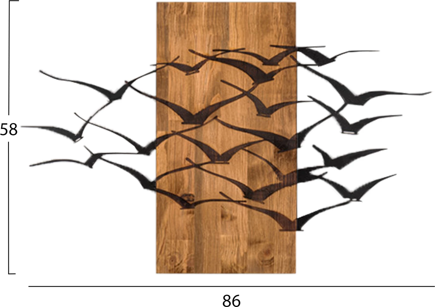 Dekor murale me zogj, metal i zi, dru natyral, FH4805, 86x3x58cm