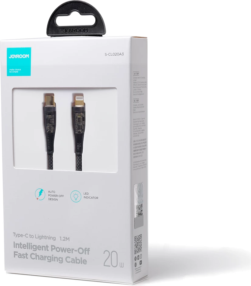 Kabllo karikimi dhe të dhënash Joyroom Star-Cloud Series A3, USB-C në Lightning, 1.2m, 20W, e zezë