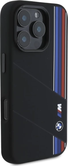 Mbështjellës BMW Silicone Cut Tricolor Lines MagSafe për iPhone 16 Pro Max, Zi