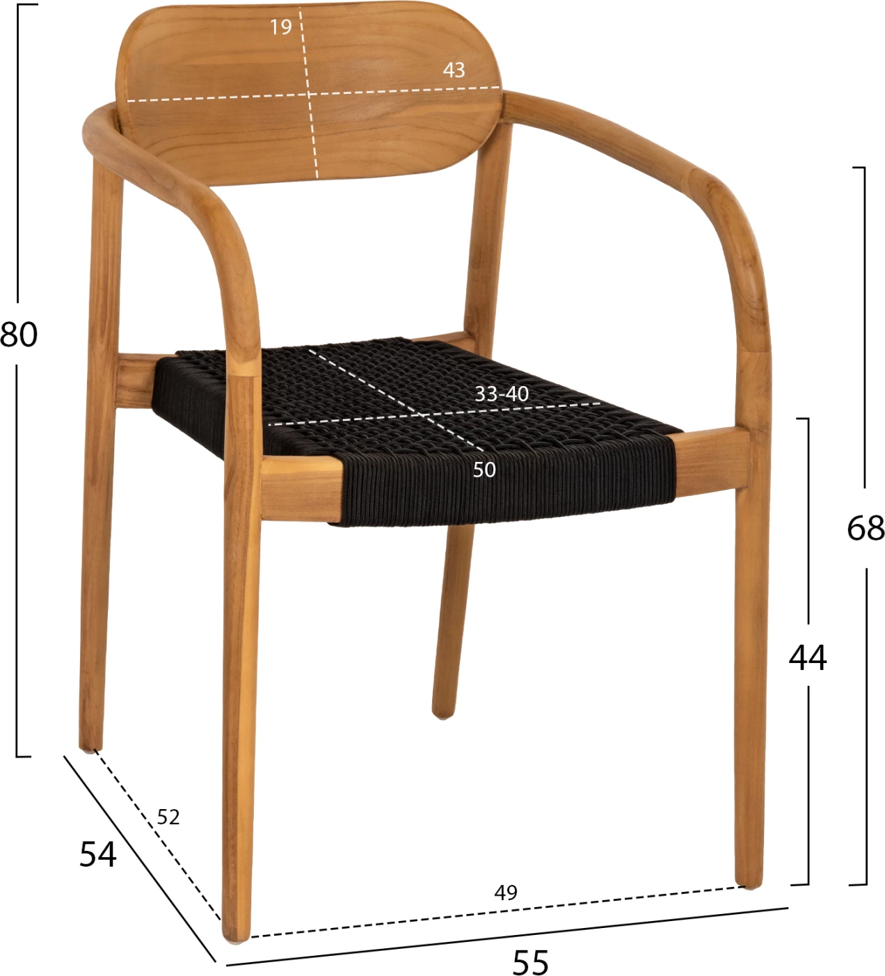 Karrige Oslo FH9636.02 dru tik natyral & litar i zi 55x54x80H cm