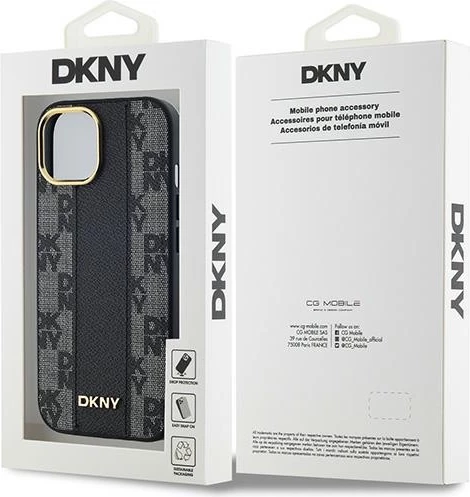 Mbështjellës DKNY Leather Checkered Mono Pattern MagSafe për iPhone 15/14/13, e zezë