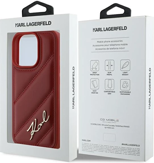 Mbështjellës Karl Lagerfeld Quilted Signature për iPhone 16 Pro, Kuq