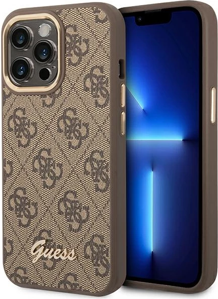 Mbështjellës Guess GUHCP14LHG4SHW për iPhone 14 Pro 6.1", 4G Vintage Gold Logo, Kafe