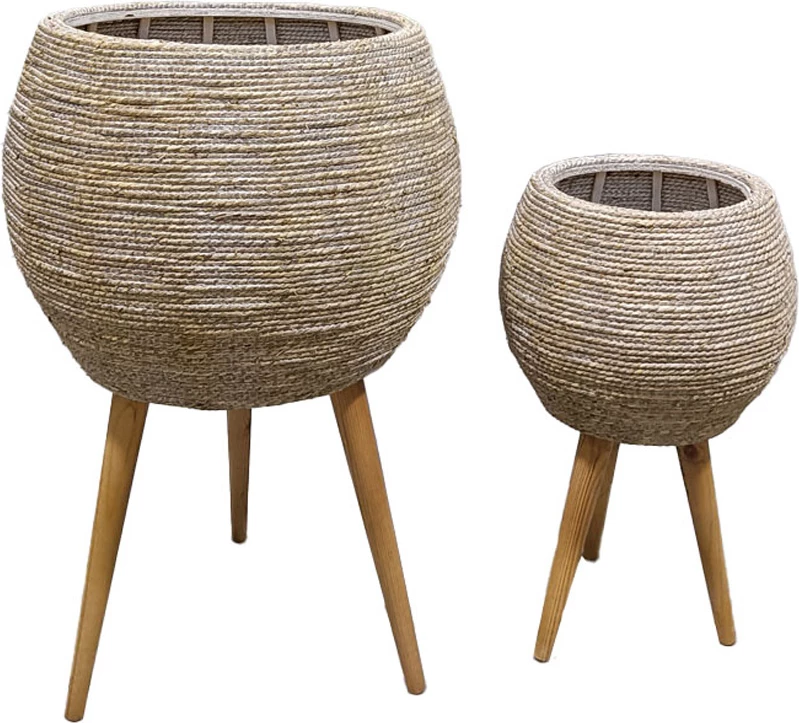 Set vazo CORDA, 2 copë, dru bredhi, bar natyral, ngjyrë e bardhë e larë, 39x39x60