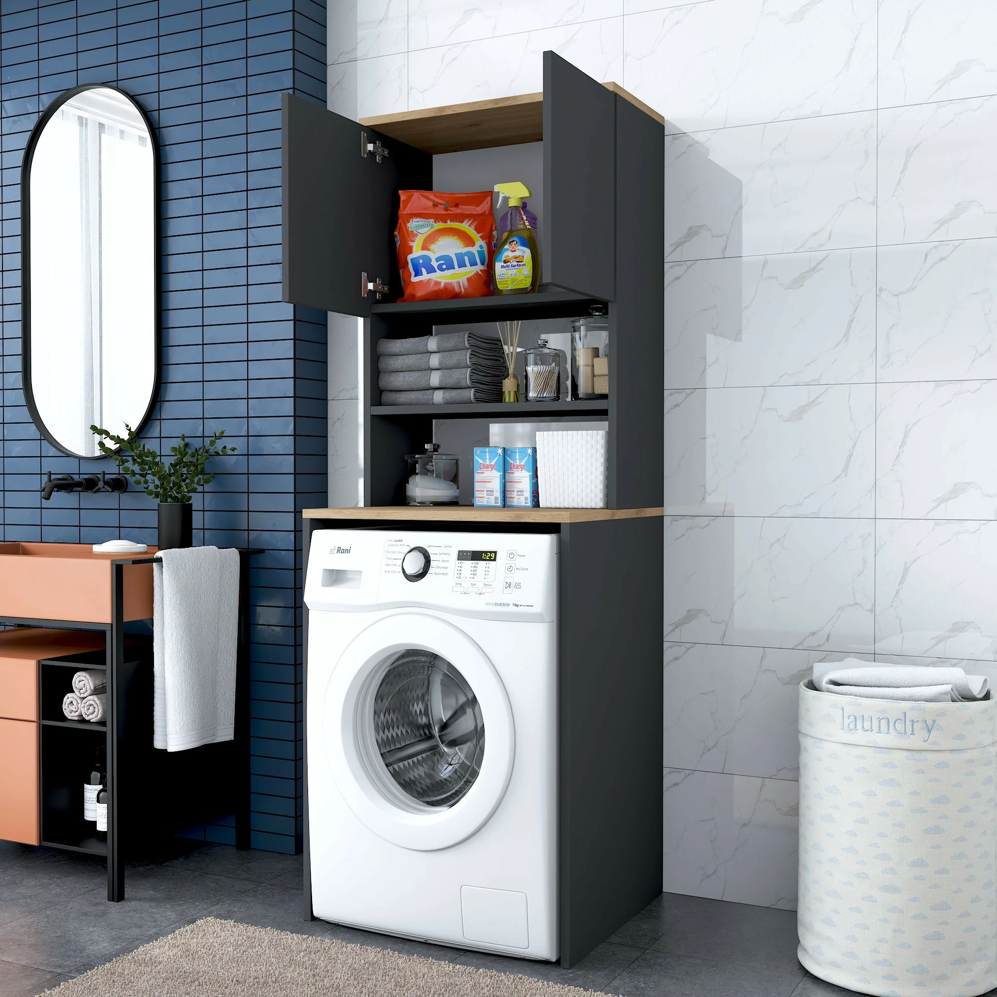 Dollap për lavatriçe, ngjyrë arrë dhe antracit, Hanah Home KD101 - 2674