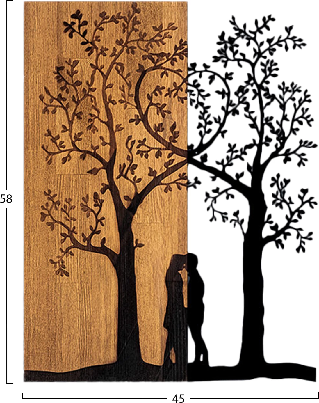 Dekor muri prej metali dhe druri, ngjyrë e zezë, 45x3x58cm