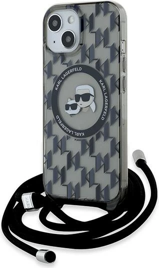 Mbështjellës Karl Lagerfeld IML Crossbody Monogram Karl & Choupette Head MagSafe për iPhone 15/14/13, i zi