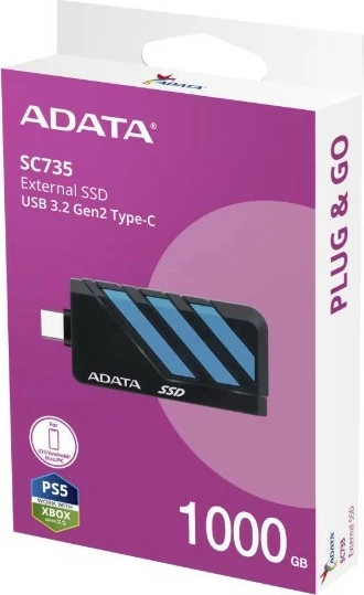 Disk i jashtëm SSD Adata SC735, 1TB, USB 3.2 Gen2 Type-C, Zi/Blu