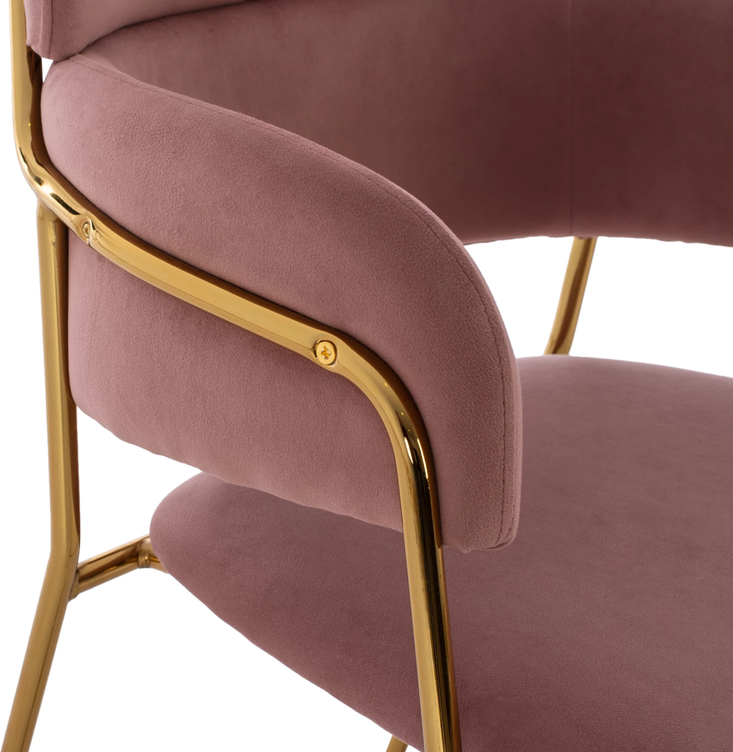 Karrige për bar mesatare, kadife rozë e zbehtë, kornizë e artë, FH8735.02, 54x58x95 cm., set prej 2 copë