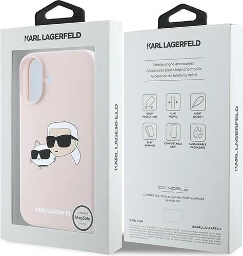 Mbështjellës Karl Lagerfeld Silicone Case Heads Print MagSafe për iPhone 16 Plus, Rozë