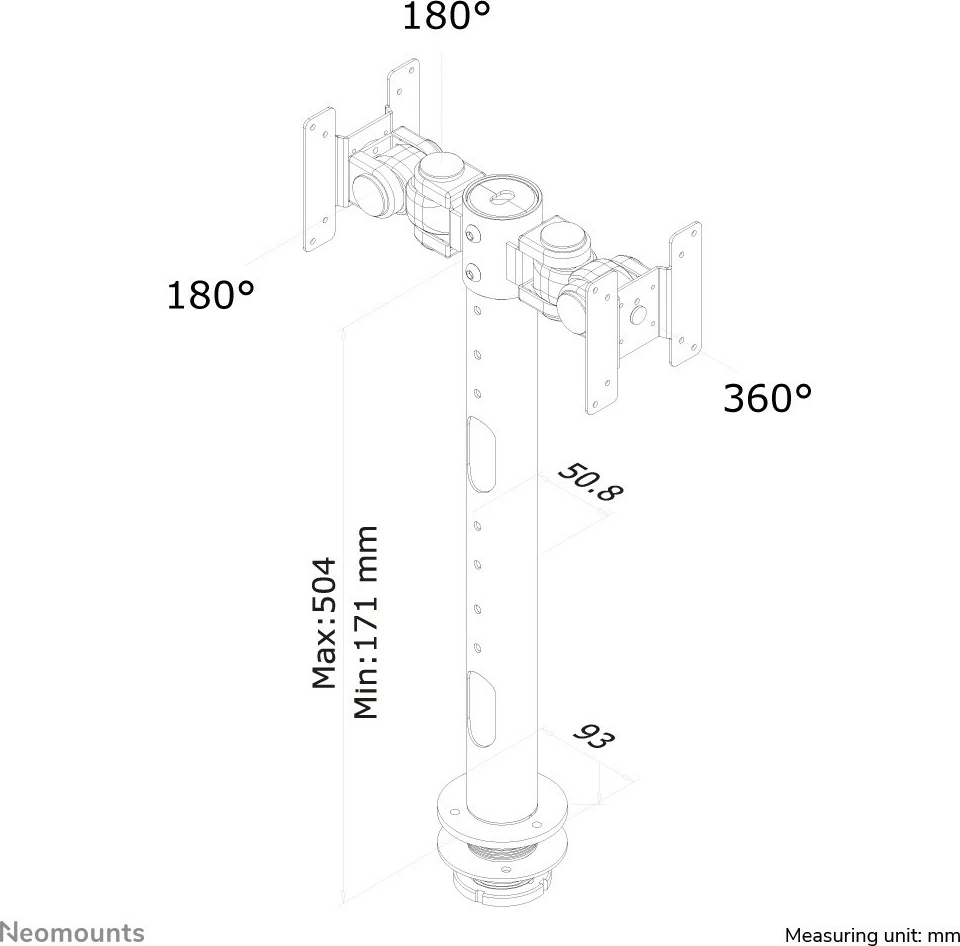 Krah monitori Newstar Neomounts FPMA-D050DBLACK, për 2 ekrane, rregullim lartësie, 10-30 inç, i zi