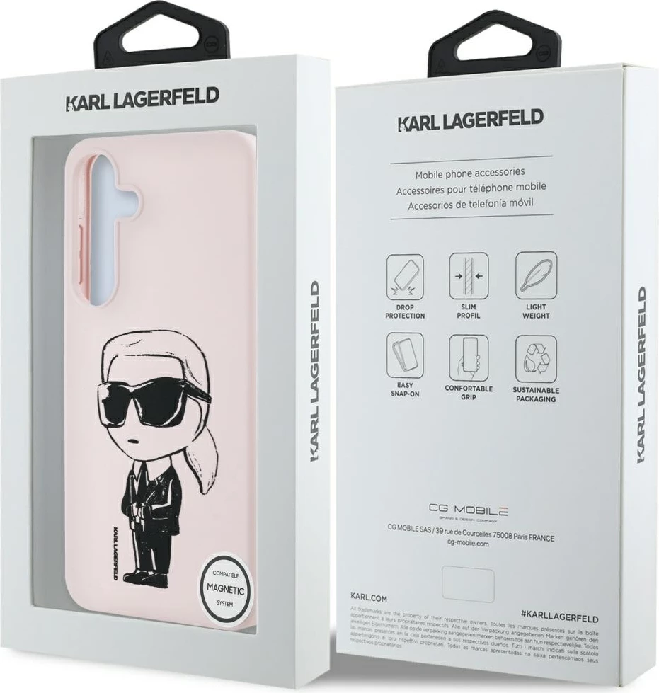 Mbështjellës Karl Lagerfeld Silicone Graffiti Ikonik me MagSafe për Samsung Galaxy S25, rozë