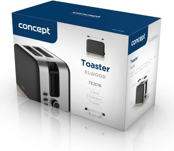 Toster Concept TE2016 930 W 2 slote 7 nivele thekje i zi/inox me detaje dru
