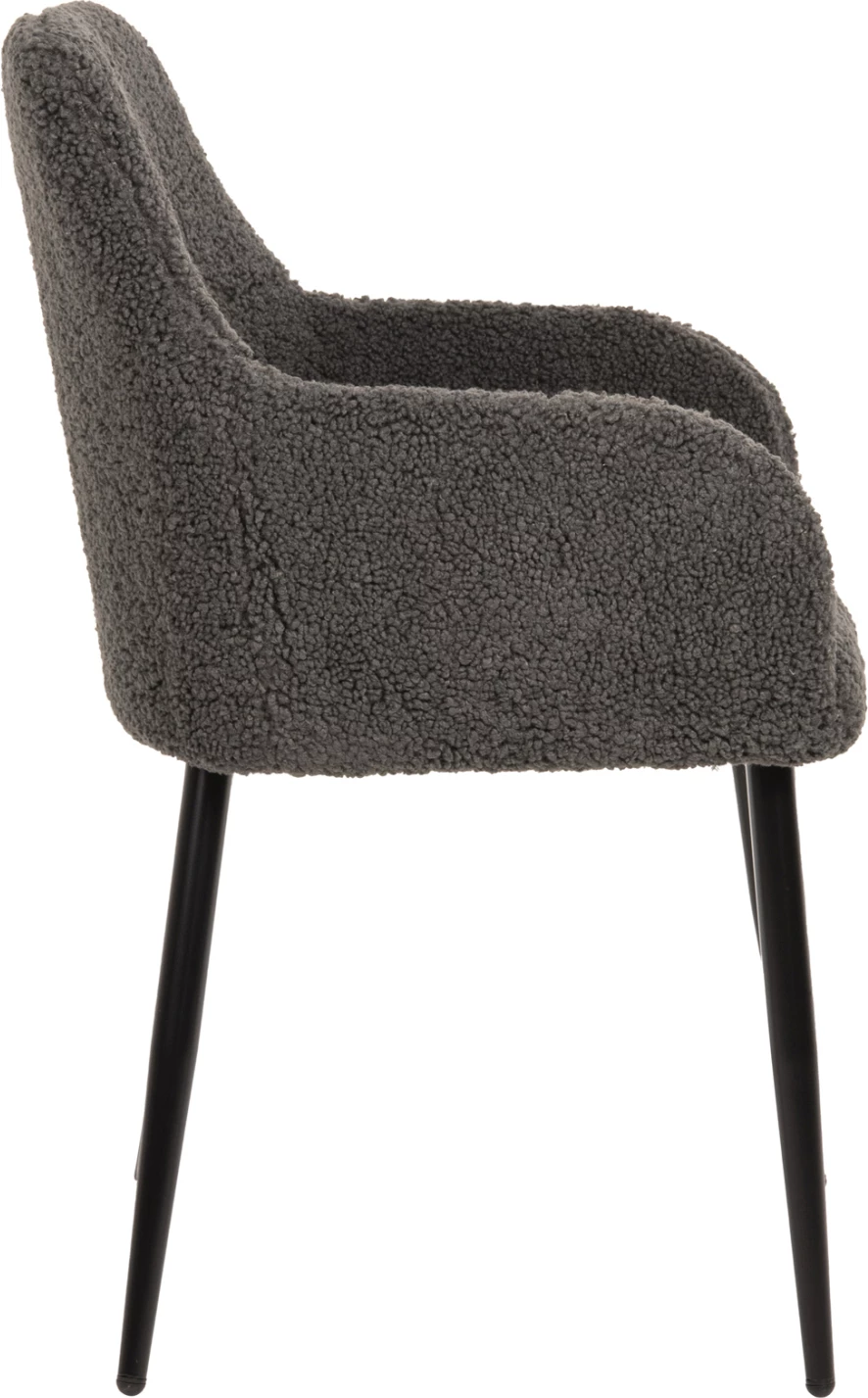 Karrige me krahë SHELLY FH8591.01, pëlhurë TEDDY, këmbë metalike, gri-e zezë, 57x55x87H cm., set prej 2 copë