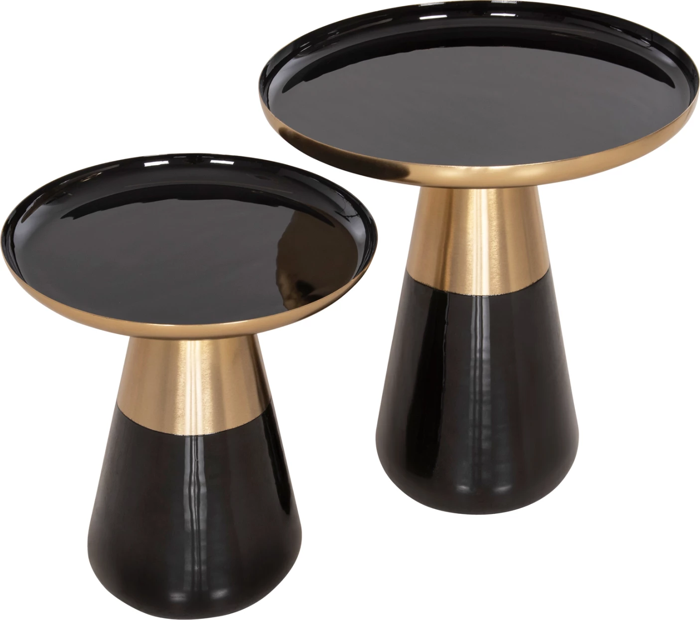 Tavolina kafeje 2 copë OLUF FH9922 metal i emaluar-ngjyrë e zezë me shkëlqim-ari mat Φ50 & Φ41 cm