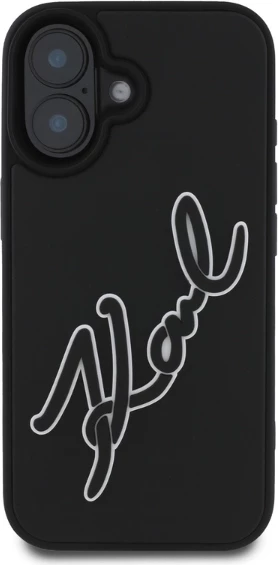 Mbështjellës Karl Lagerfeld 3D Rubber Signature për iPhone 16, i zi