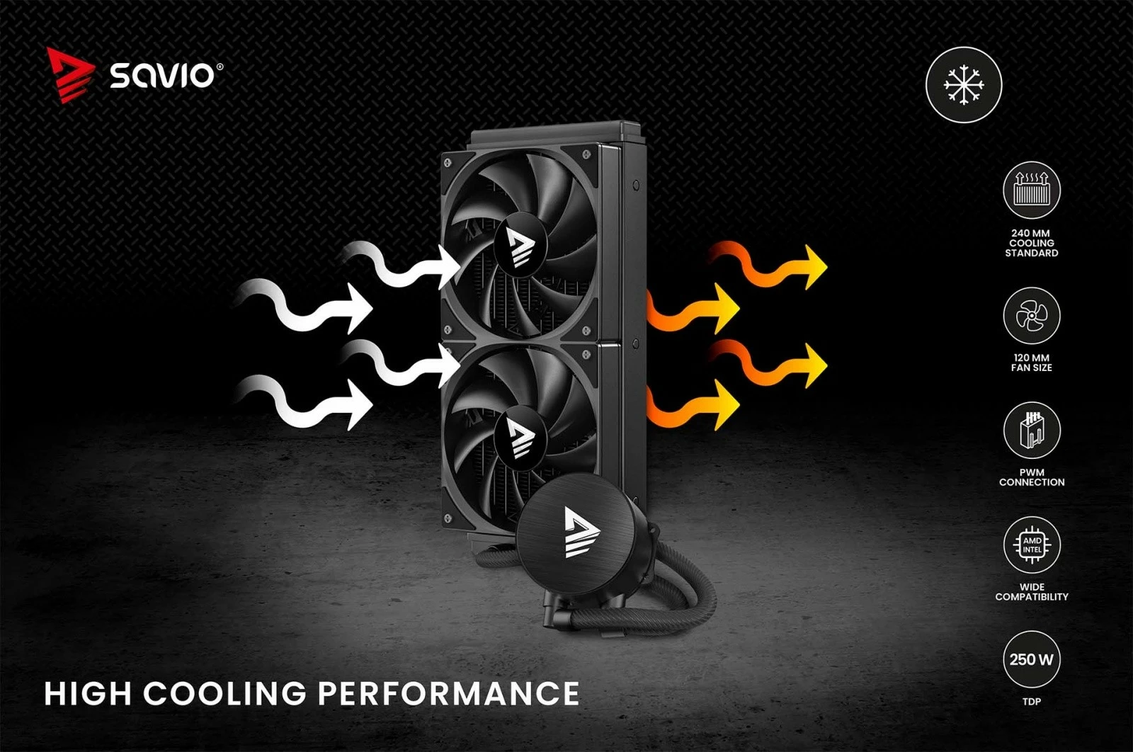 Ftohje me ujë për CPU, Savio NOX 240 mm, 2x120 mm PWM, TDP 250 W, pa ndriçim