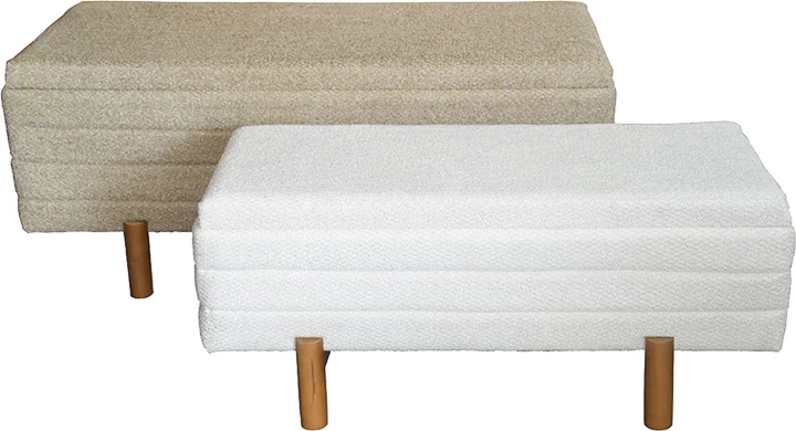 Set dy karrige-trunk Cindy Inart, pëlhurë bouclé, ngjyrë bezhë dhe bardhë