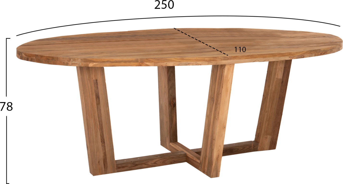 Tavolinë ngrënieje ovale CARIB, dru TEAK i ricikluar, ngjyrë natyrale, 250x110x78 cm