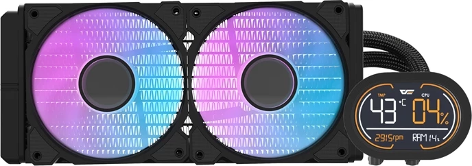 Ftohës uji CPU Darkflash DH240D v2 240 mm 2x120 mm PWM ARGB me ekran LED segment, zi