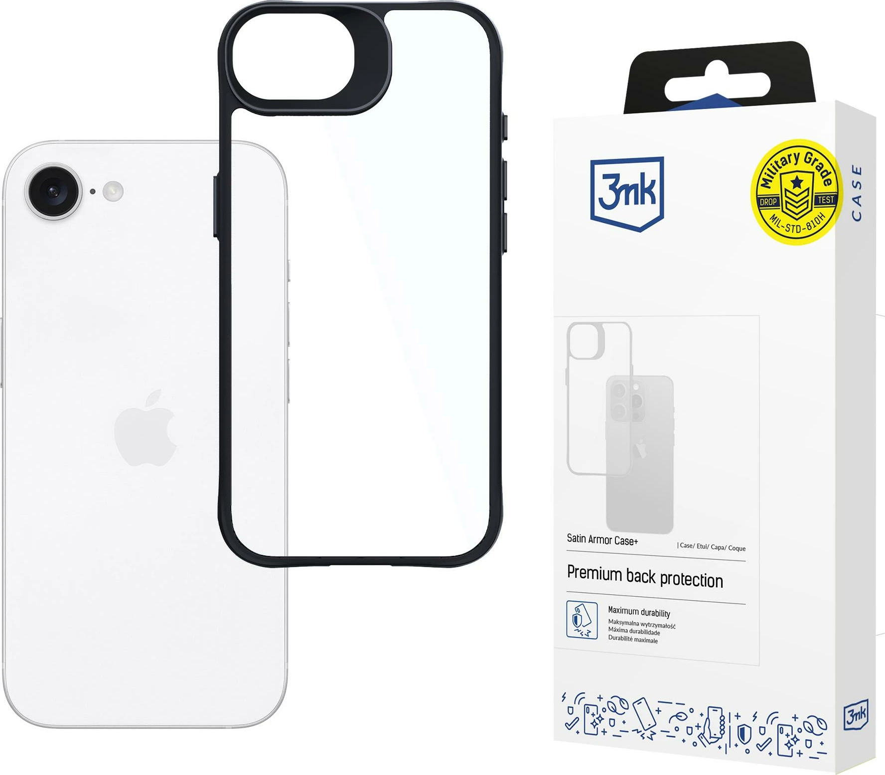 Mbështjellës 3mk Satin Armor Case+ për iPhone 16e / SE 4, Transparent