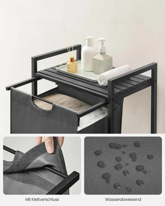 Shportë rrobash VASAGLE BLH101B01 65 L me raft, e tërheqshme, e zezë